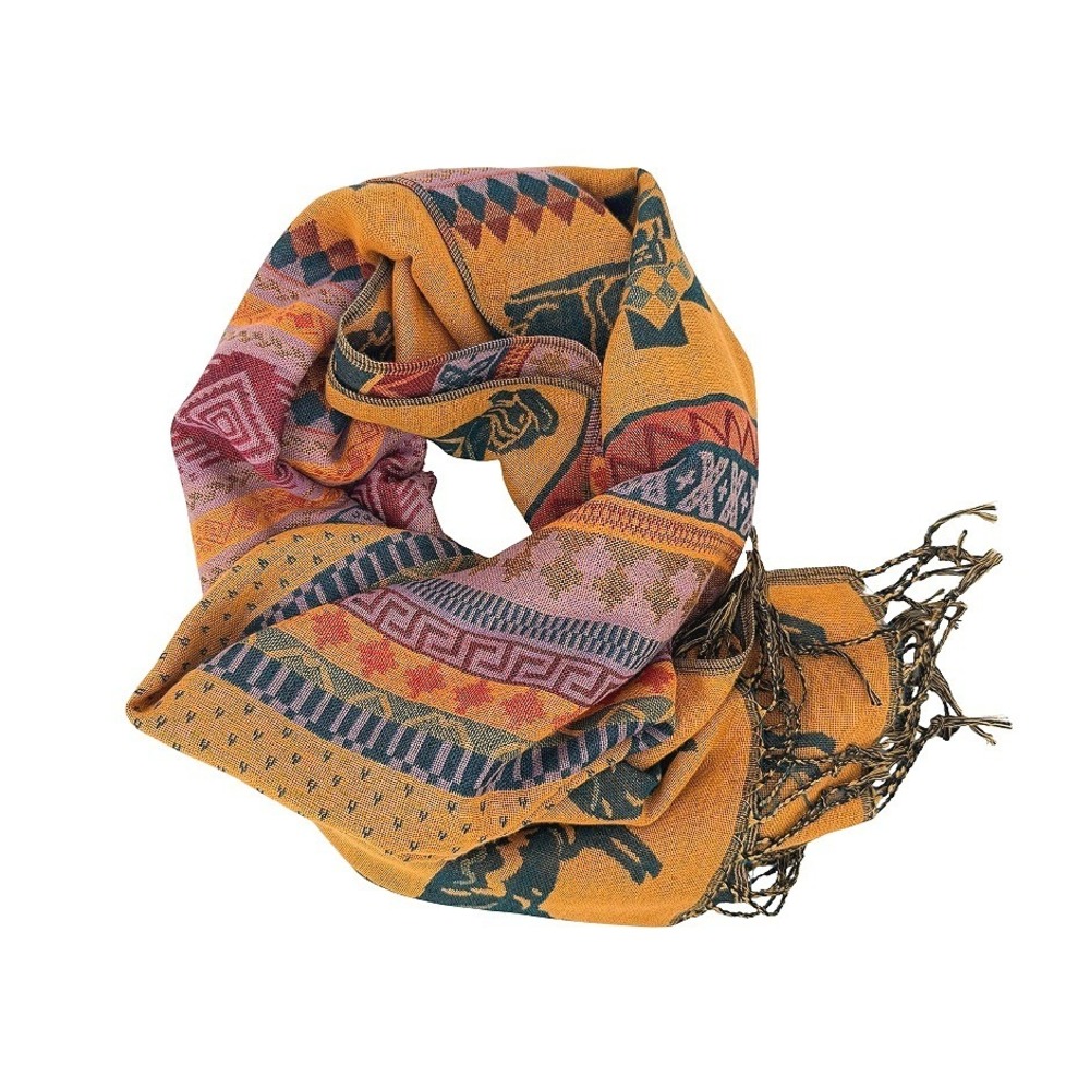 Alpaca Print Scarf Peruvian Nazca Lines Llama Boho Cultural Hippie‎ Orange OS